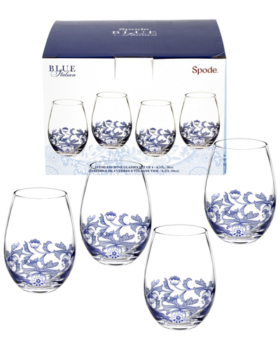 SPODE SPODE SET OF 4 BLUE ITALIAN STEMLESS GLASSES