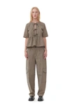 Ganni Striped Cotton-blend Cargo Pants In Irish Cream