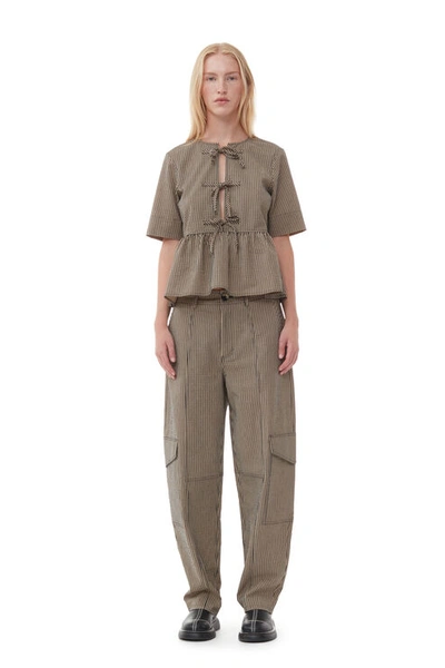 Ganni Seersucker Cargo Trousers In Irish Cream