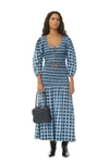 Ganni Checkered Cotton Silk Long Smock Skirt In Alaskan Blue