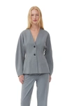 Ganni Grey Drapey Melange Fitted Blazer In Grey