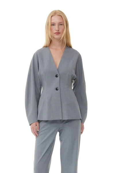 Ganni Grey Drapey Melange Fitted Blazer