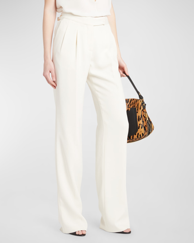Tom Ford Double-pleated Silk Wide-leg Trousers In Chalk