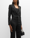 Alice And Olivia Mya Cropped Pinstripe Blazer In Black Pinstripe