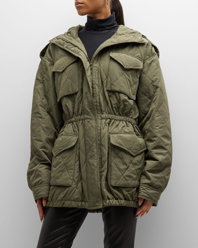 Norma Kamali Quilted Hooded Cargo Jacket In Military