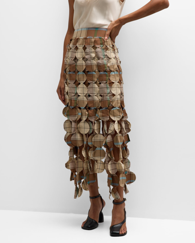 A.w.a.k.e. Plaid Multi-circle Maxi Skirt In Brownplaid