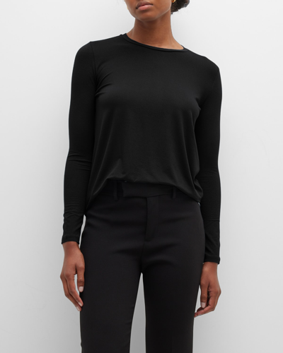 Majestic Soft Touch Pleated Crewneck Pullover In Noir