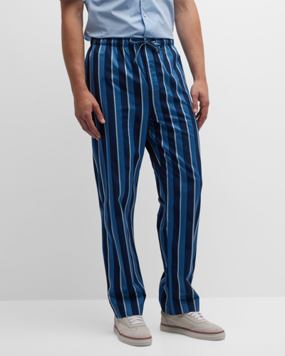 Derek Rose Royal 220 Straight-leg Striped Cotton-satin Pyjama Trousers In Blue