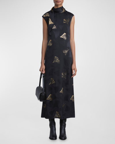 Lafayette 148 Metallic Leafed Pages Jacquard Scarf Dress In Black Multi