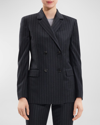 Theory Slim Double-breasted Suiting Flannel Blazer In Charcl Mlt