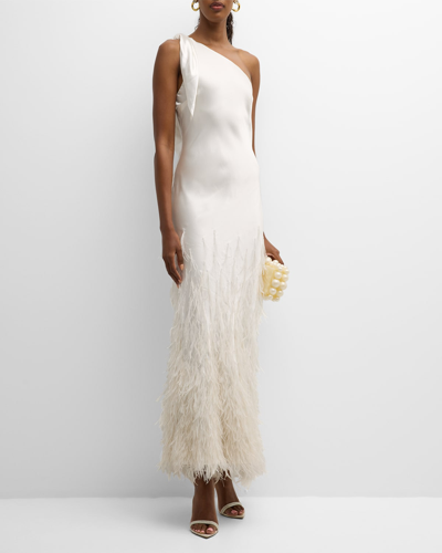 Cult Gaia Gheta One-shoulder Feather & Silk Gown In Off White
