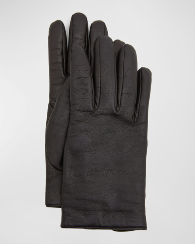 Saint Laurent Ysl Vintage-style Slit Gloves In Black/ Gold
