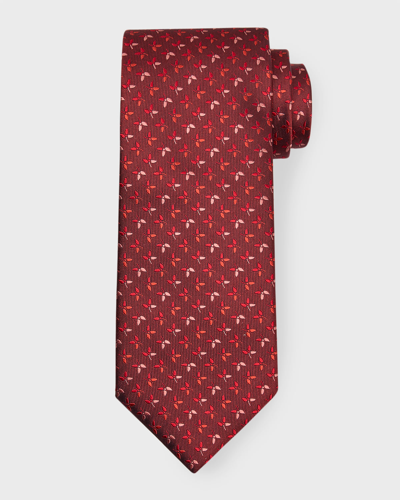 Canali Men's Micro-floral Jacquard Silk Tie In Red