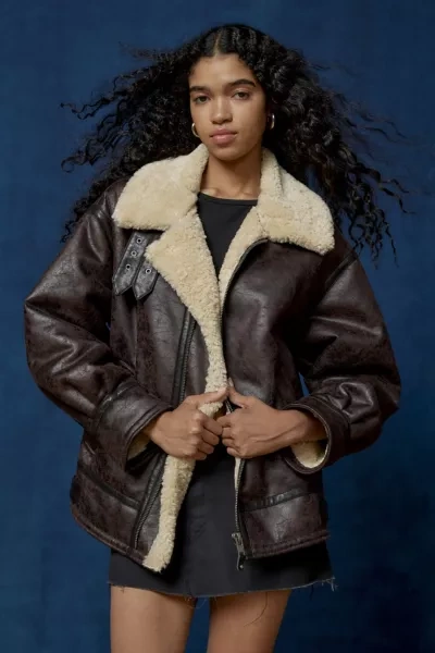 Bdg Oversized Aviator Jacket In Chocolate, Women's At Urban