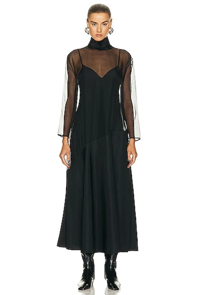 Khaite Bellamy Paneled Long-sleeve Sheer Silk Maxi Dress In Black