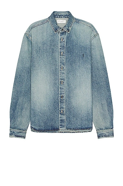 Saint Laurent Relaxed Cotton Denim Shirt In Blue