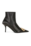 Balenciaga Black Leather Square Knife Ankle Boots In Black & Gold