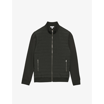 Reiss Mens Forest Green Flintoff Quilted Cotton-blend Jacket In Forest Green