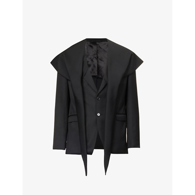Simone Rocha Mens Black Pearl Scarf-embellished Notched-lapel Regular-fit Woven Blazer