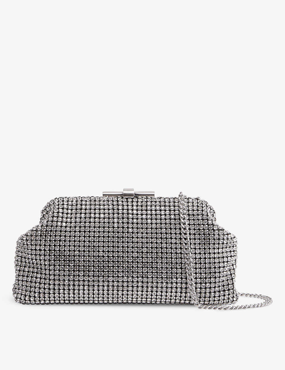 REISS WOMENS SILVER ADALINE CHAIN-STRAP CRYSTAL-EMBELLISHED WOVEN CLUTCH BAG