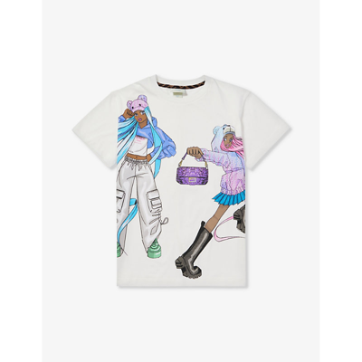 Fendi Boys White Kids Graphic-print Short-sleeve Cotton-jersey T-shirt 4-12 Years