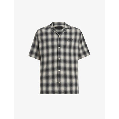 Allsaints Mens Off White Underground Relaxed-fit Check Cotton Shirt