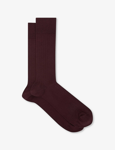 Reiss Mens Bordeaux Fela Ribbed Stretch-cotton Socks