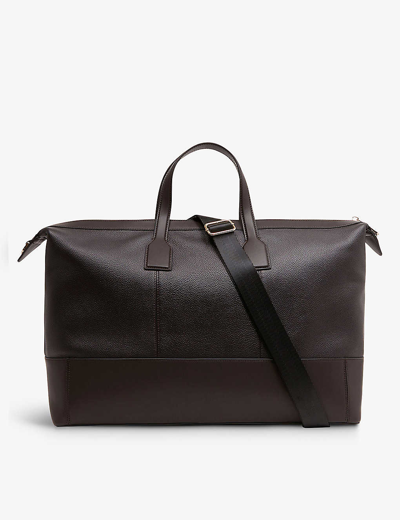 Reiss Mens Chocolate Carter Logo-embossed Leather Holdall