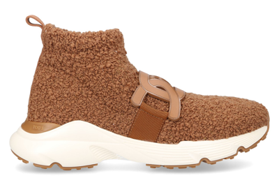 Tod's High-top Sneakers Kate Slip Lamb Fur In Brown