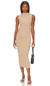 Enza Costa Silk Knit Sleeveless Twist Midi Dress In Parchment