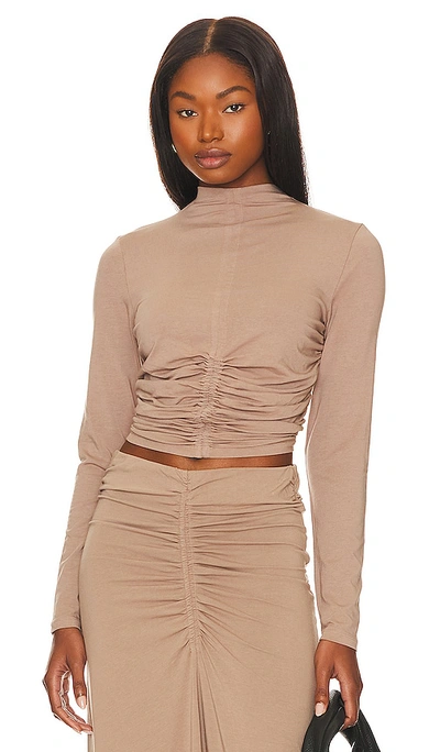 Bobi Cropped Turtleneck Top In Hazelnut