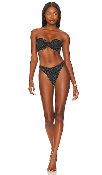 Hunza G Jean Bikini Set In Black & Gold Lurex