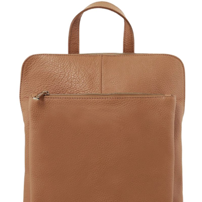 Sostter Camel Unisex Soft Pebbled Leather Pocket Backpack | Byeyl In Brown