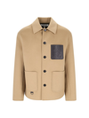 Loewe Cotton Jacket With Contrast Pocket And Front Pockets In Beige