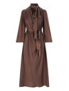 Zimmermann Billow Pussy-bow Belted Silk-satin Midi Dress In Brown