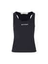 Palm Angels Logo Embroidered Ribbed Tank Top In Black  