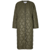 Ganni Quilted Shell Coat In Khaki