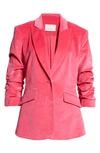 Cinq À Sept Chenille Velvet Scrunched-sleeve Cheyenne Blazer In Pink Dahlia