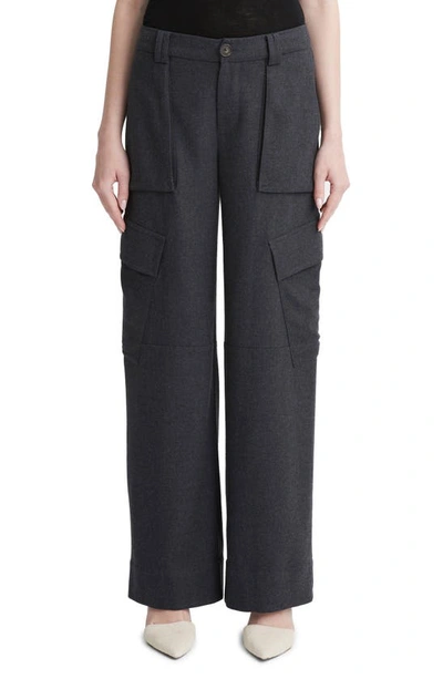 Vince Flannel Wide-leg Ravers Pant In Heather Charcoal
