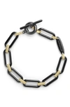 Lagos Signature Caviar Ceramic Link Bracelet In Black/ Gold