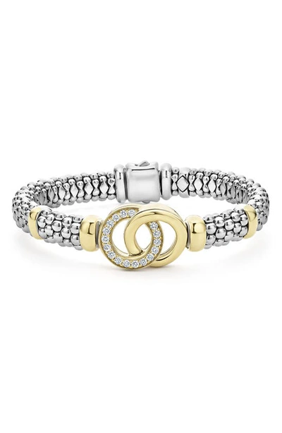 Lagos Signature Caviar Diamond Interlock Rope Bracelet In Silver/ Gold