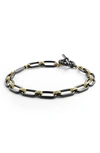 Lagos Signature Caviar Ceramic Link Bracelet In Black/ Gold