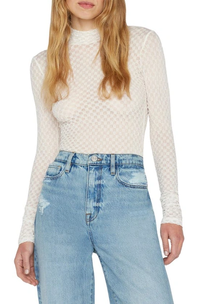 Frame Women's Textured Mesh Turtleneck Top In Off White