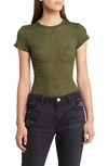 Frame Mesh-lace Crewneck Baby Tee In Khaki