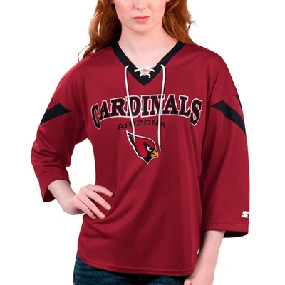 Starter Women's  Cardinal Arizona Cardinals Rally Lace-up 3/4 Sleeve T-shirt In Red
