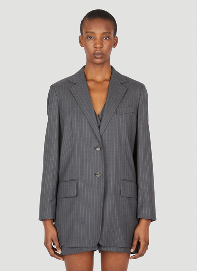 Max Mara Pinstriped Wool Blazer In Grey