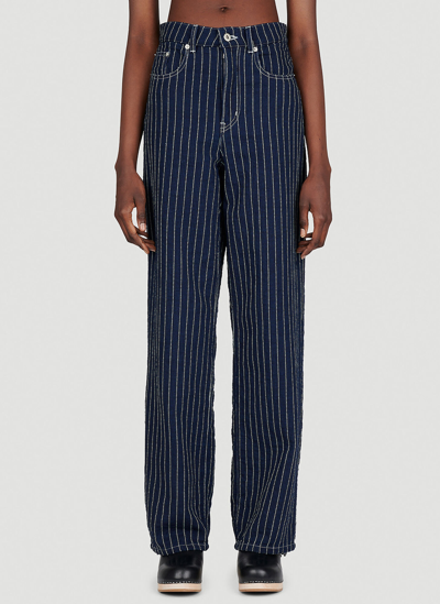 Kenzo Sashiko Stitch Wide Leg Jeans In Blue