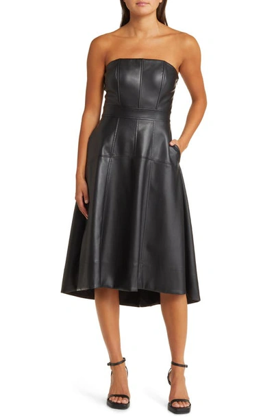 En Saison Dawn Faux Leather Bustier Dress In Black