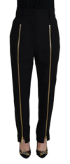 Dolce & Gabbana Black Wool High Waist Tapered Pants In Black