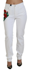 Dolce & Gabbana White Floral Embroidery Skinny Denim Jeans In White